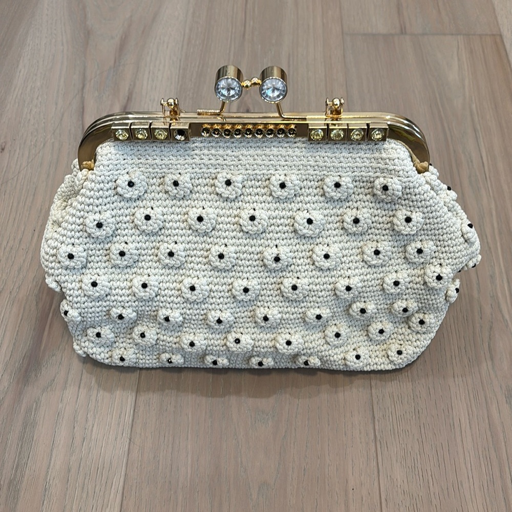 Elegant Cream Crochet Beaded Handbag